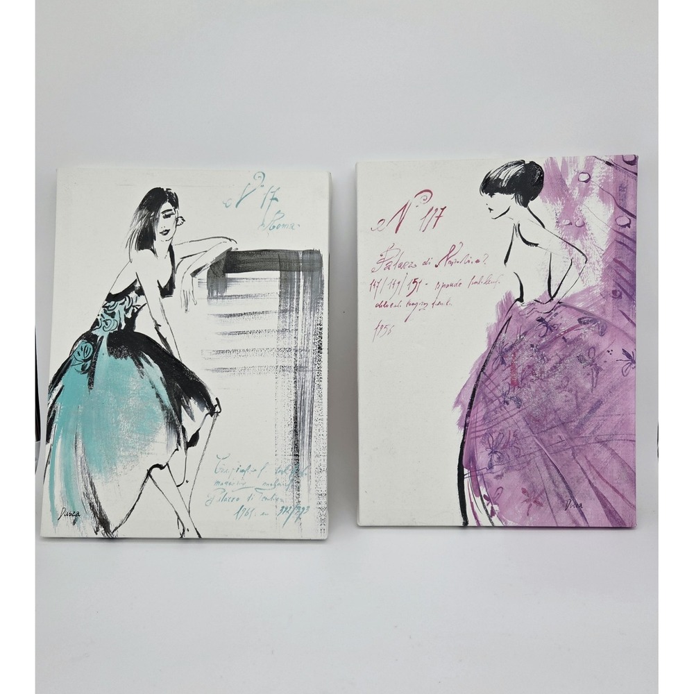 Anna Dusza Giclee Print/painting Lot 2 Canvas Fashion Art Vntg Acrylic Women